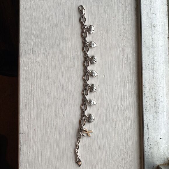 BRIGHTON vintage power of pink breast cancer awareness silver charm bracelet - Picture 2 of 4